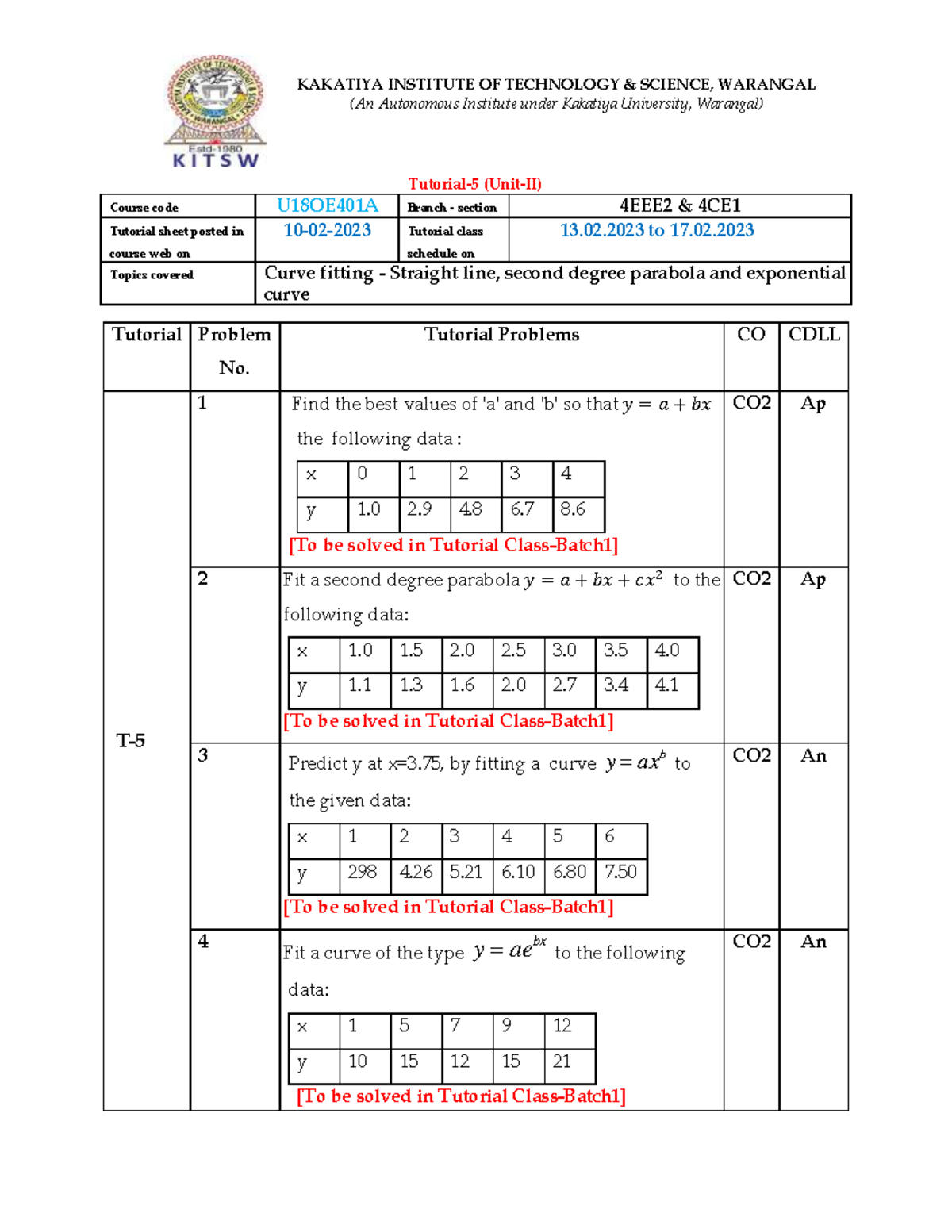 AM-Tutorial 5 - Important notes - KAKATIYA INSTITUTE OF TECHNOLOGY ...