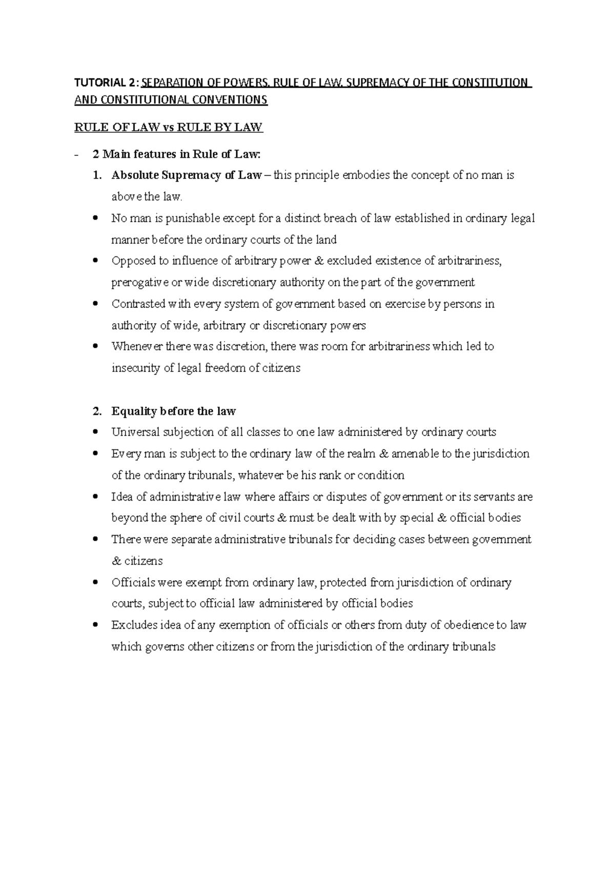 Separation OF Powers - TUTORIAL 2: SEPARATION OF POWERS, RULE OF LAW ...