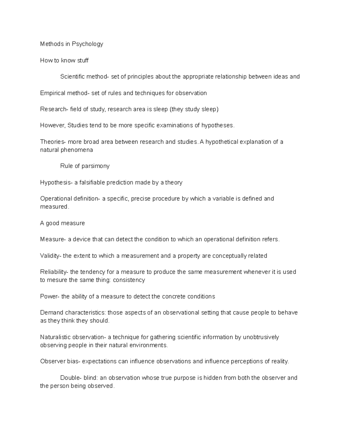Psychology Lecture Notes 9 2 21 - Methods in Psychology How to know ...