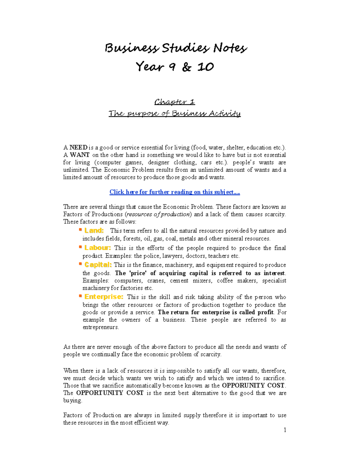 Business-studies-notes - Business Studies Notes Year 9 & 10 Chapter 1 ...