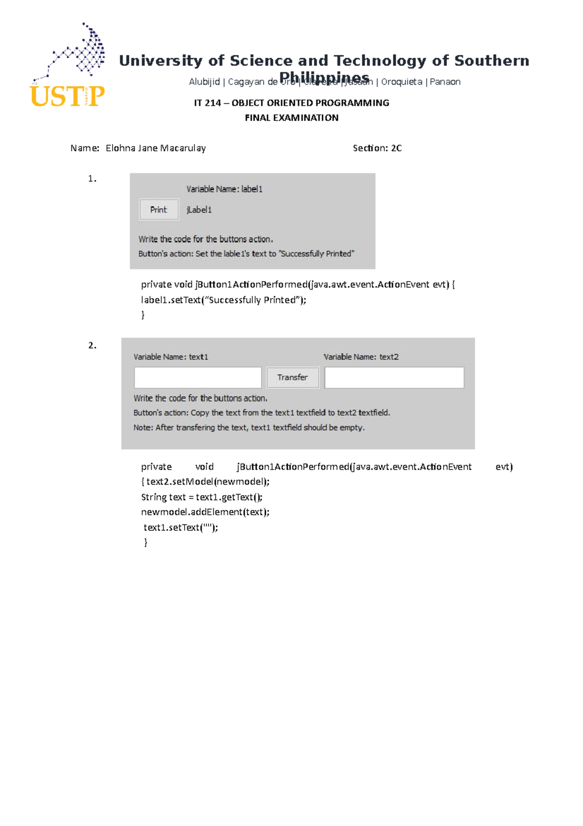 Macarulay-2C - Essay - IT 214 – OBJECT ORIENTED PROGRAMMING FINAL ...
