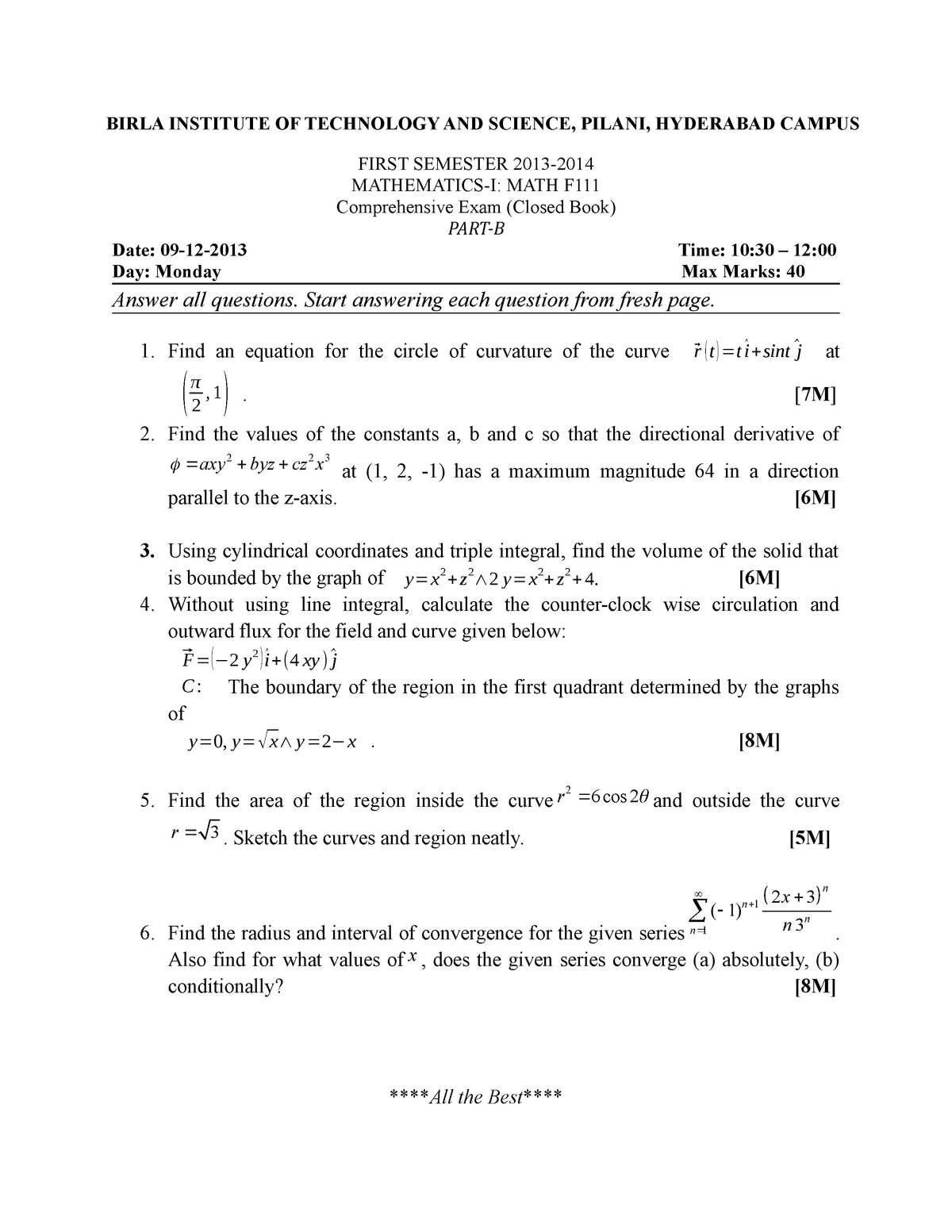 Compre+Part+B - Comprehensive Exam Question Paper - BIRLA INSTITUTE OF ...