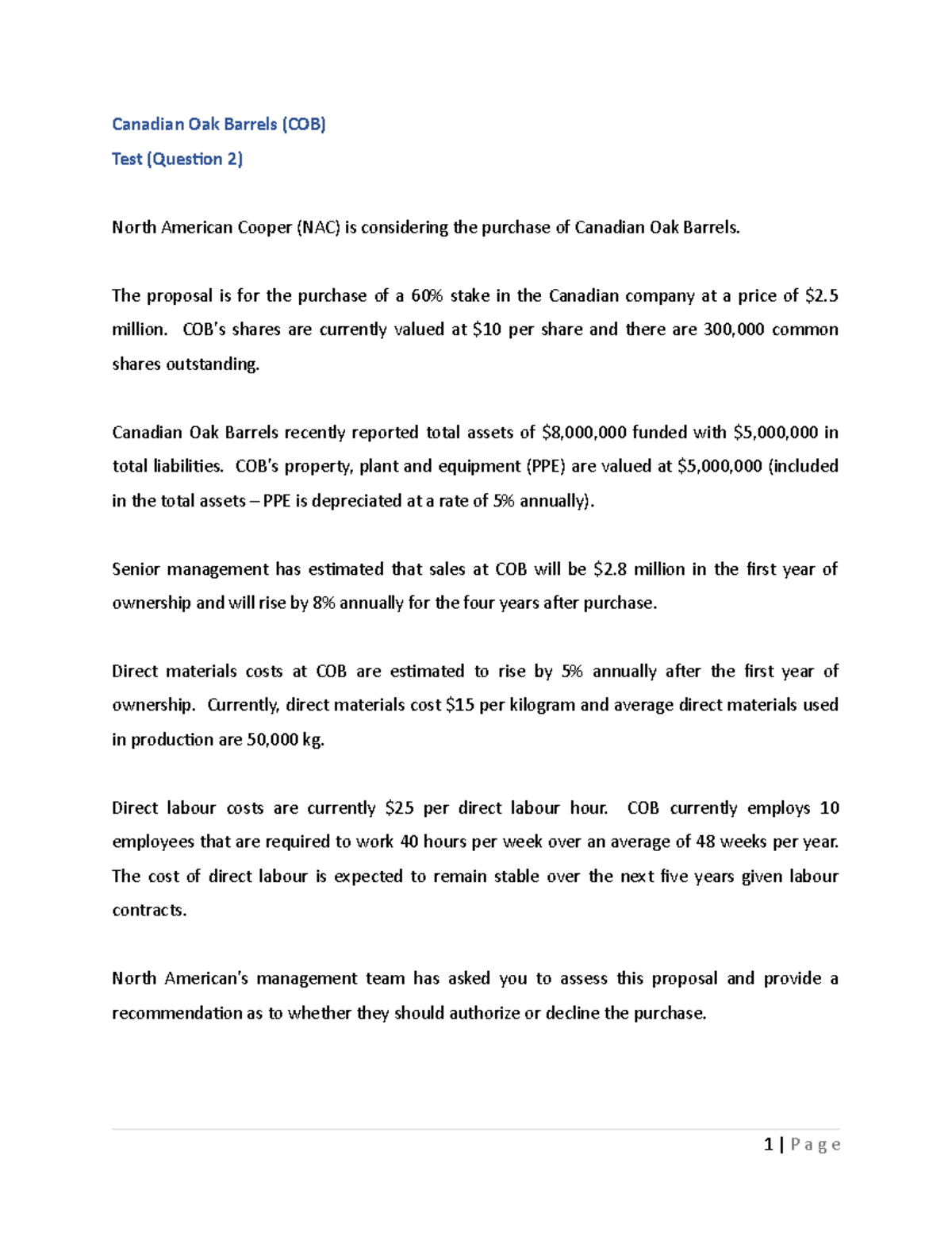 NAC Purchase of COB F22 (1) - Canadian Oak Barrels (COB) Test (Question ...