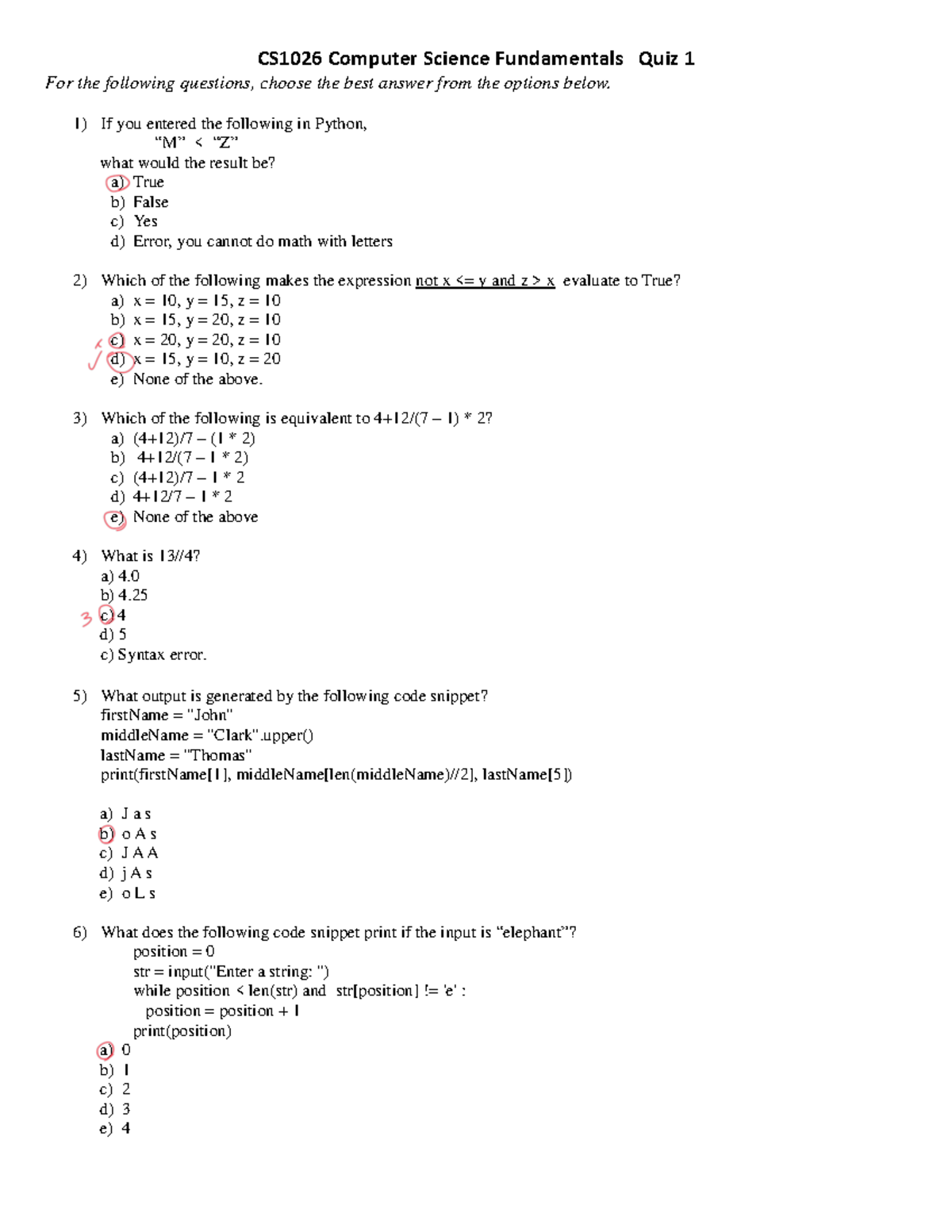 Quiz 1 Fall Practice Questions Cs1026 Computer Science Fundamentals Quiz For Studocu