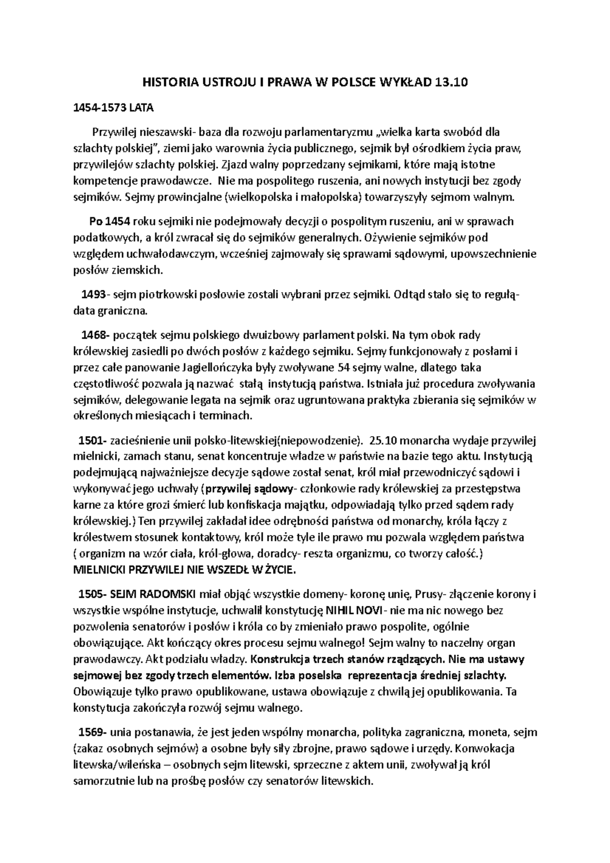 Historia Ustroju I Prawa W Polsce WYKŁAD 13.10.22 - HISTORIA USTROJU I