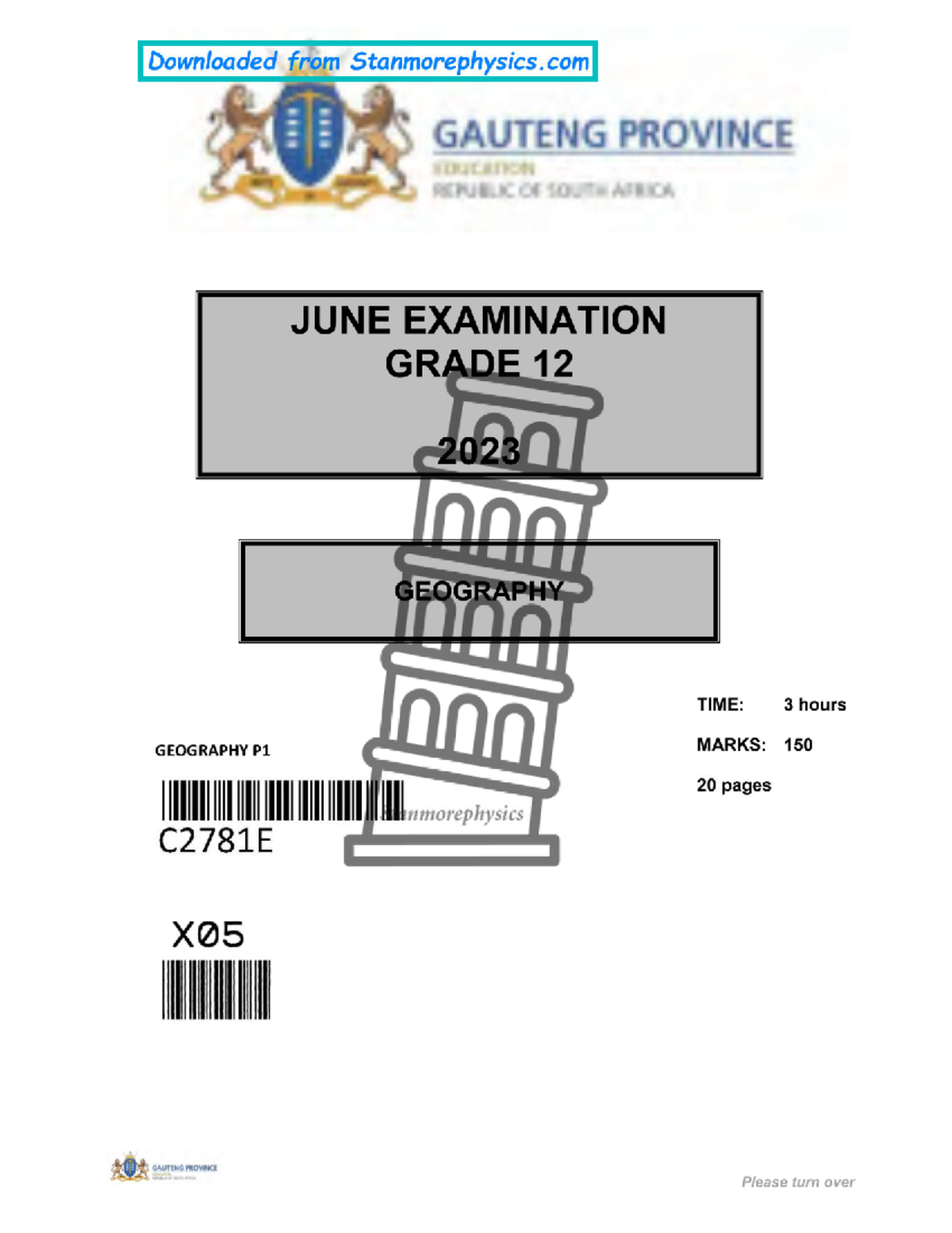 GautengGeographyGrade12June2023QPandMemo Studocu