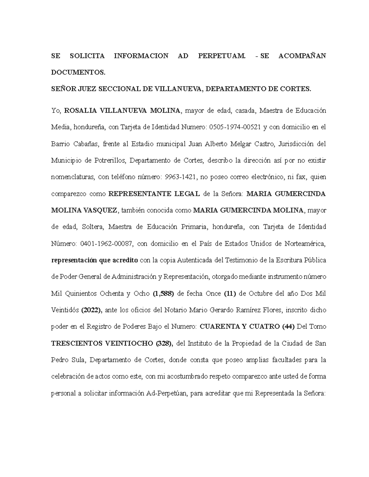 Formato Informaci n Ad Perpetuam En Juzgado SE SOLICITA INFORMACION AD PERPETUAM SE 