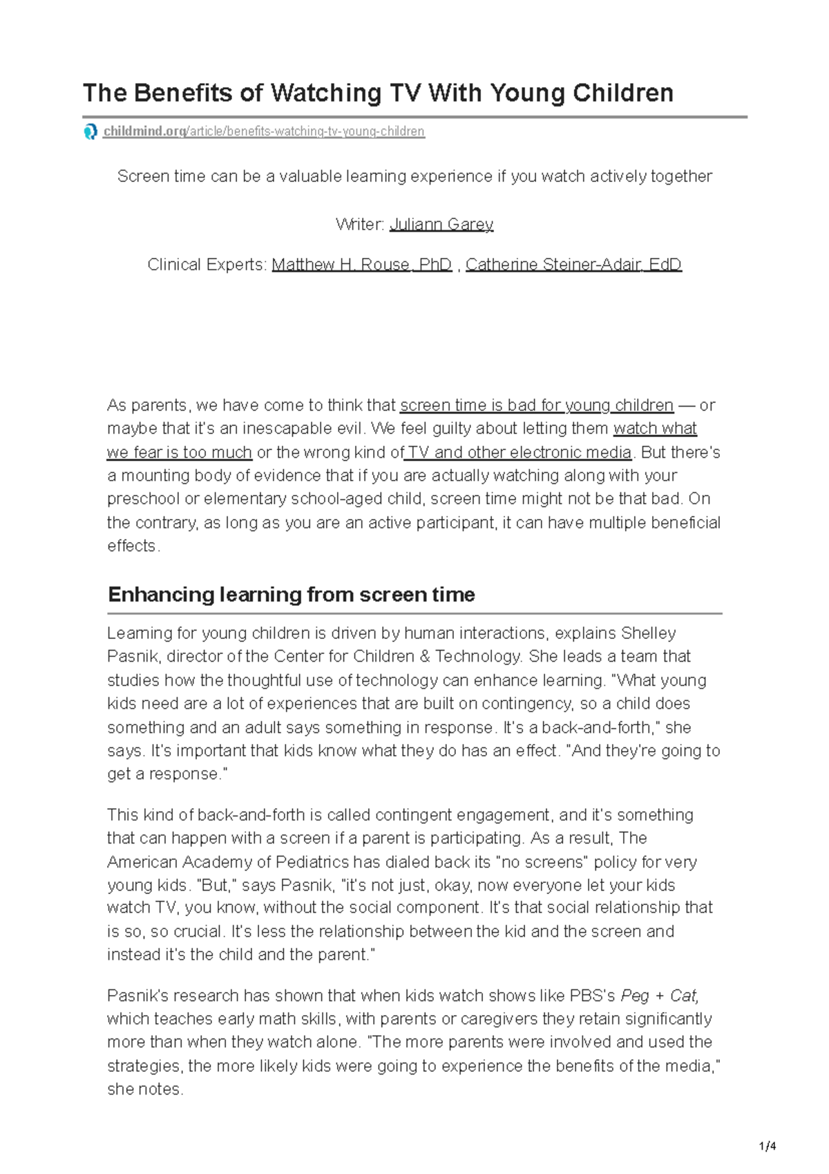 Benefits of Watching TV With Young Children The