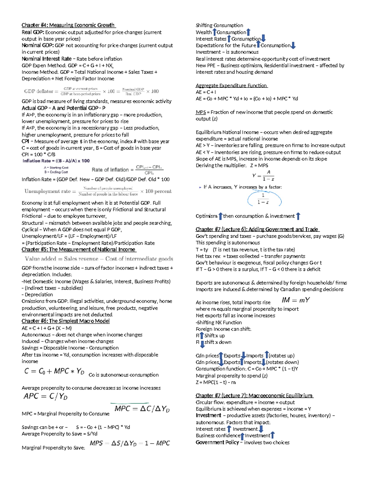 Macro Cheat Sheet - Chapter #4: Measuring Economic Growth Real GDP ...