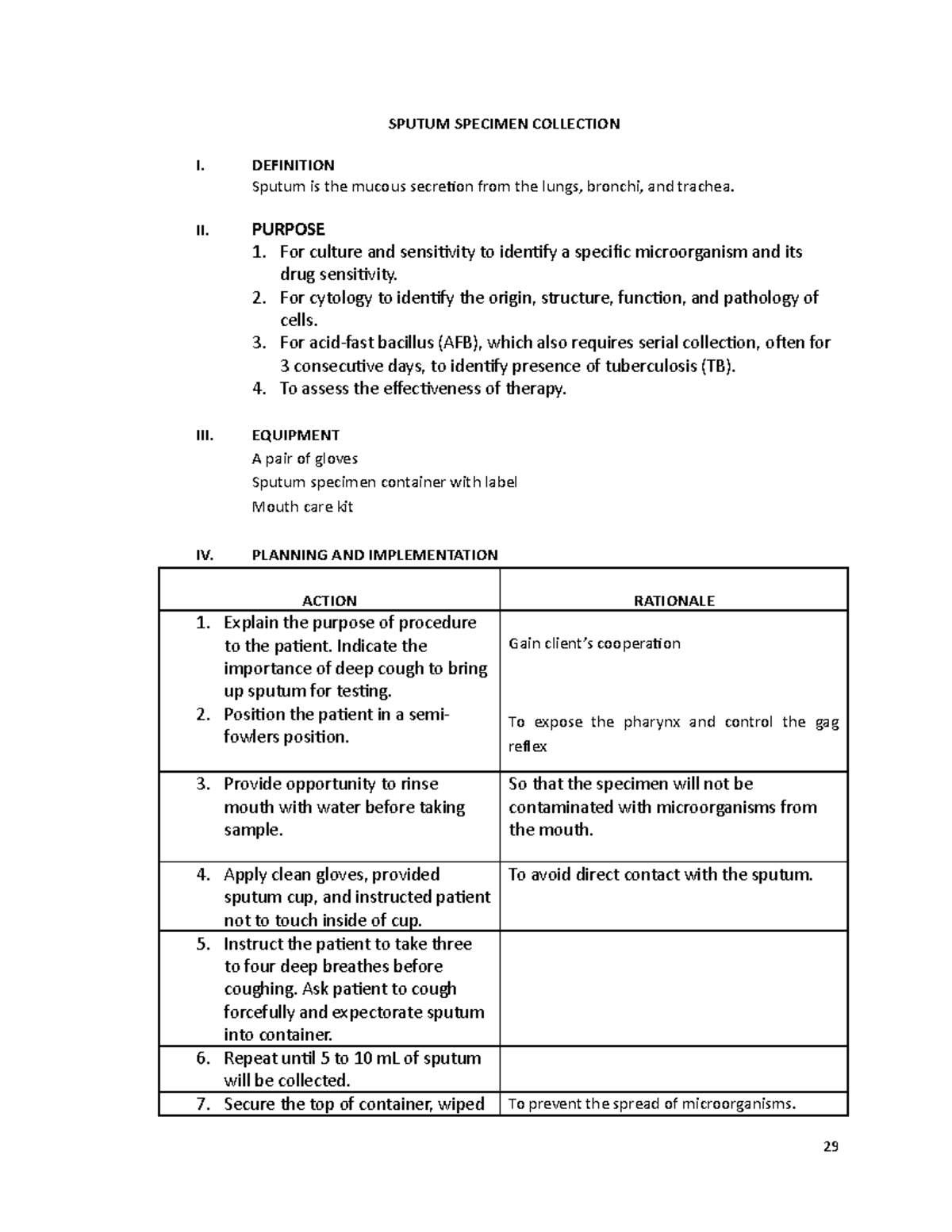 6. Sputum Specimen basta nursing SPUTUM SPECIMEN COLLECTION I