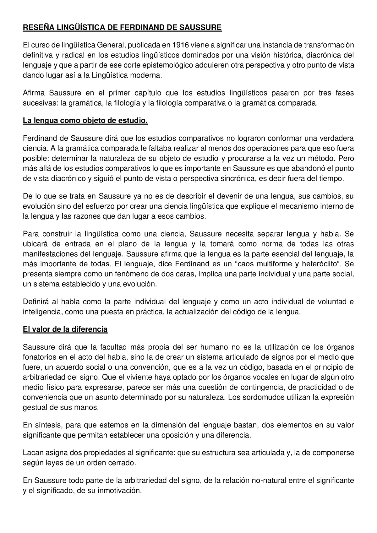 Análisis del significado y significante articulado al interior del