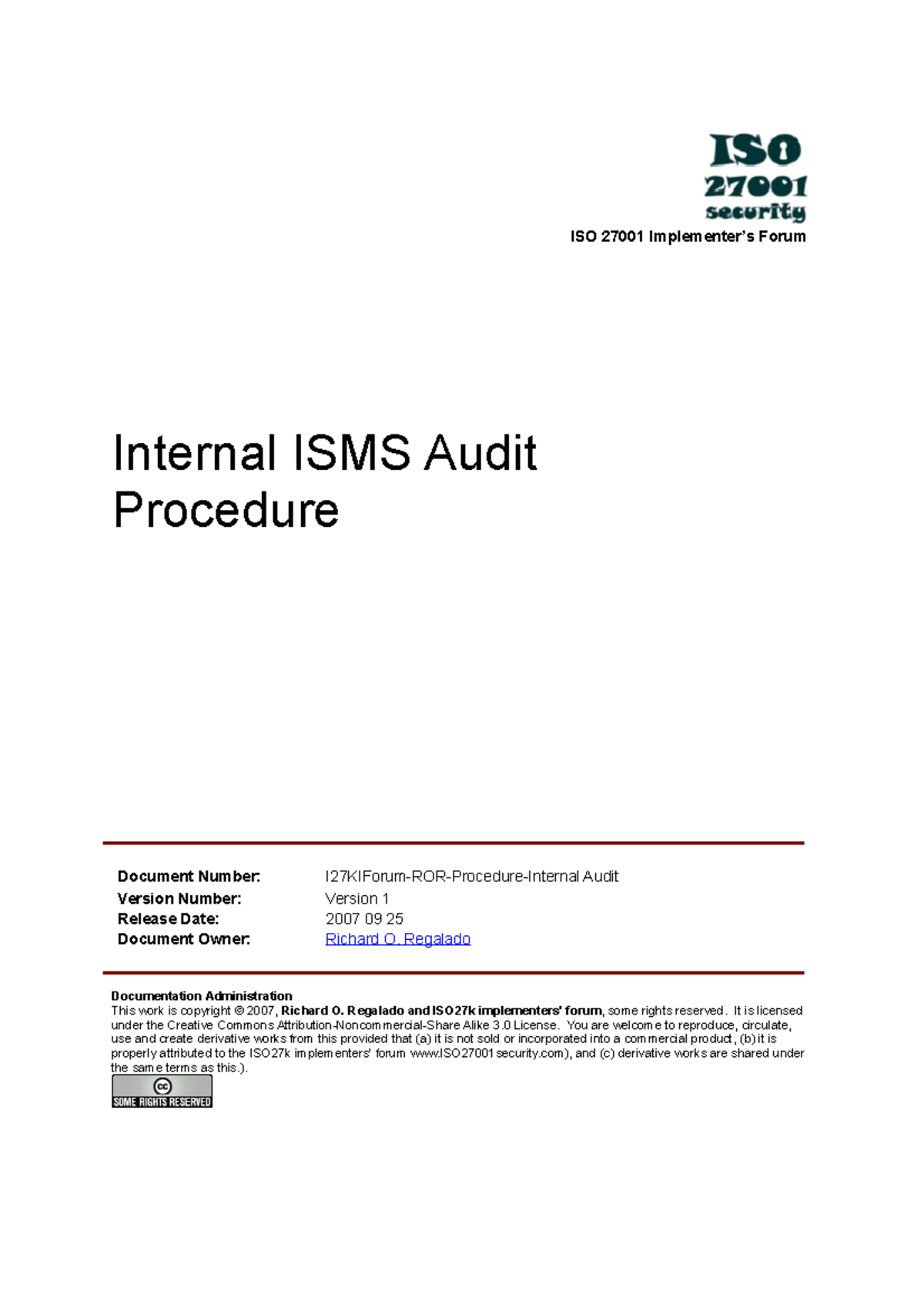 ISO27k ISMS internal audit procedure ISO 27001 Implementer’s Forum