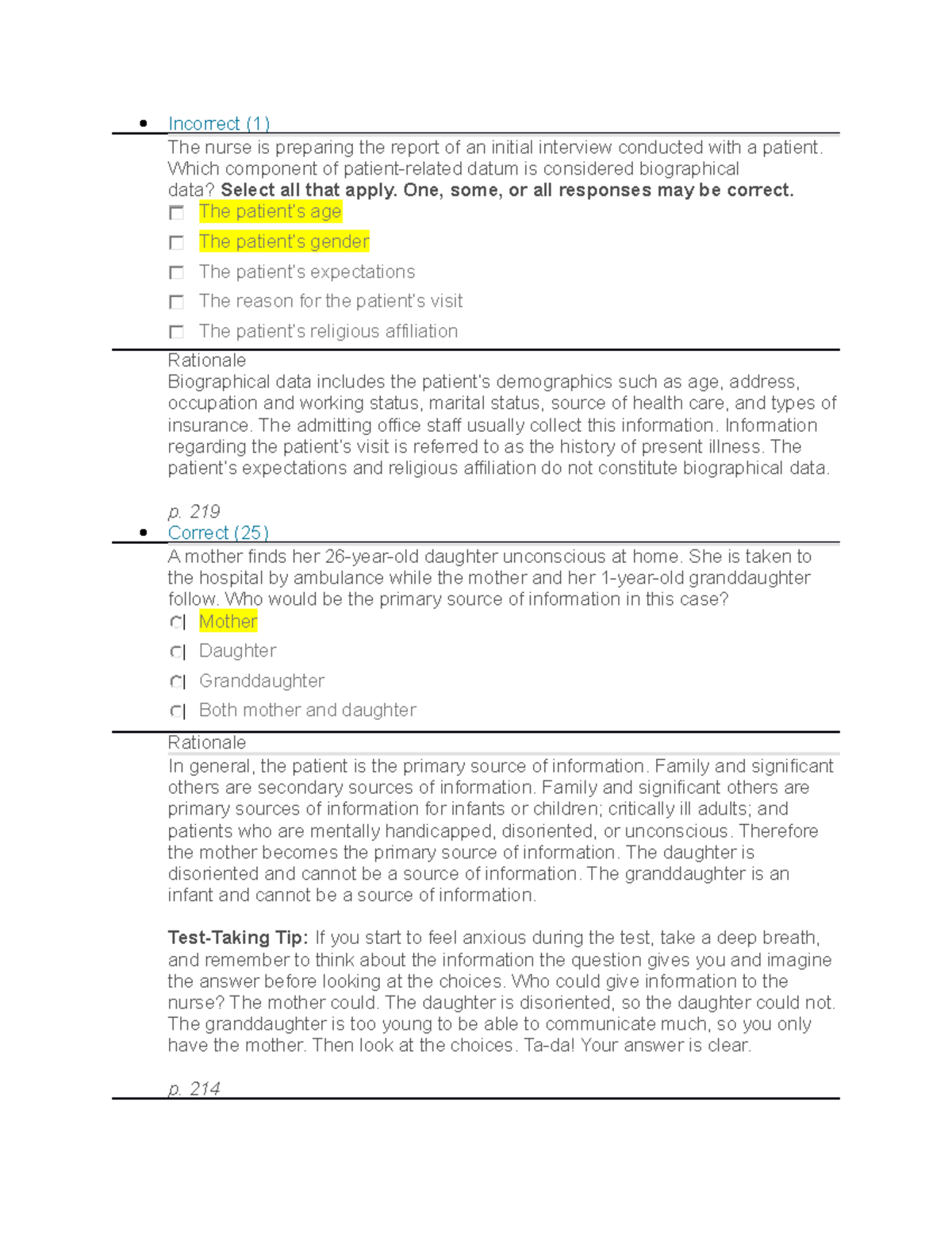 EAQ Chapter 16 Nursing Assessment - Incorrect (1) The nurse is ...