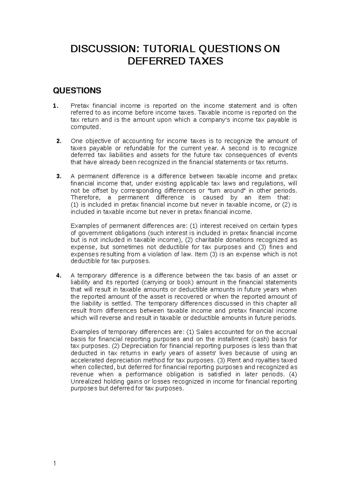 CIA2001 Tutorial Accounting FOR Taxes - DISCUSSION: TUTORIAL QUESTIONS ...