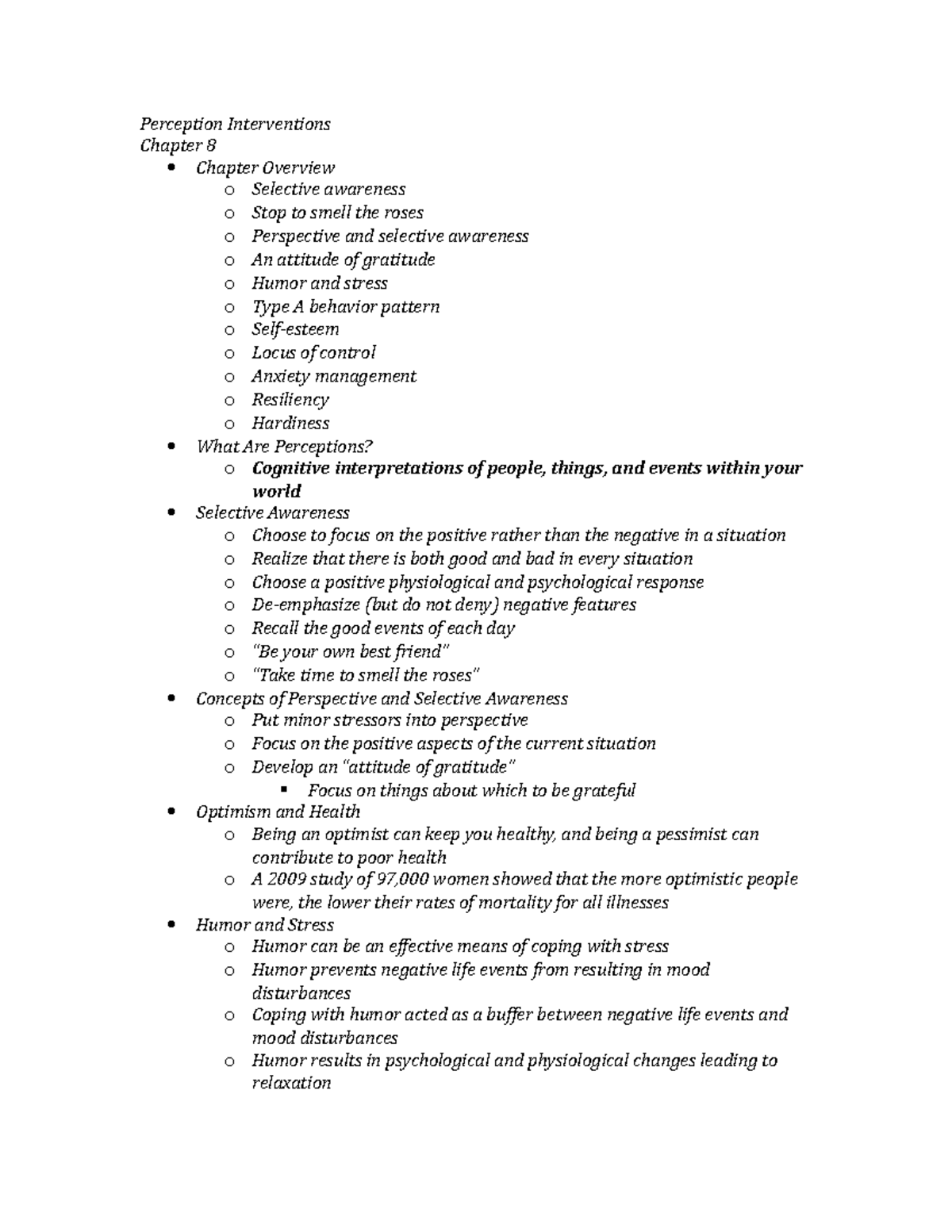 Perception Interventions Chapter 8 - , low scores from Lab 8) o Ask ...