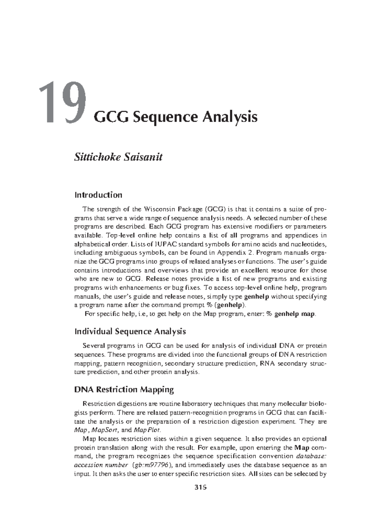 Introduction to bioinformatics-110 - GCG Sequence Analysis — 315 19 315 ...