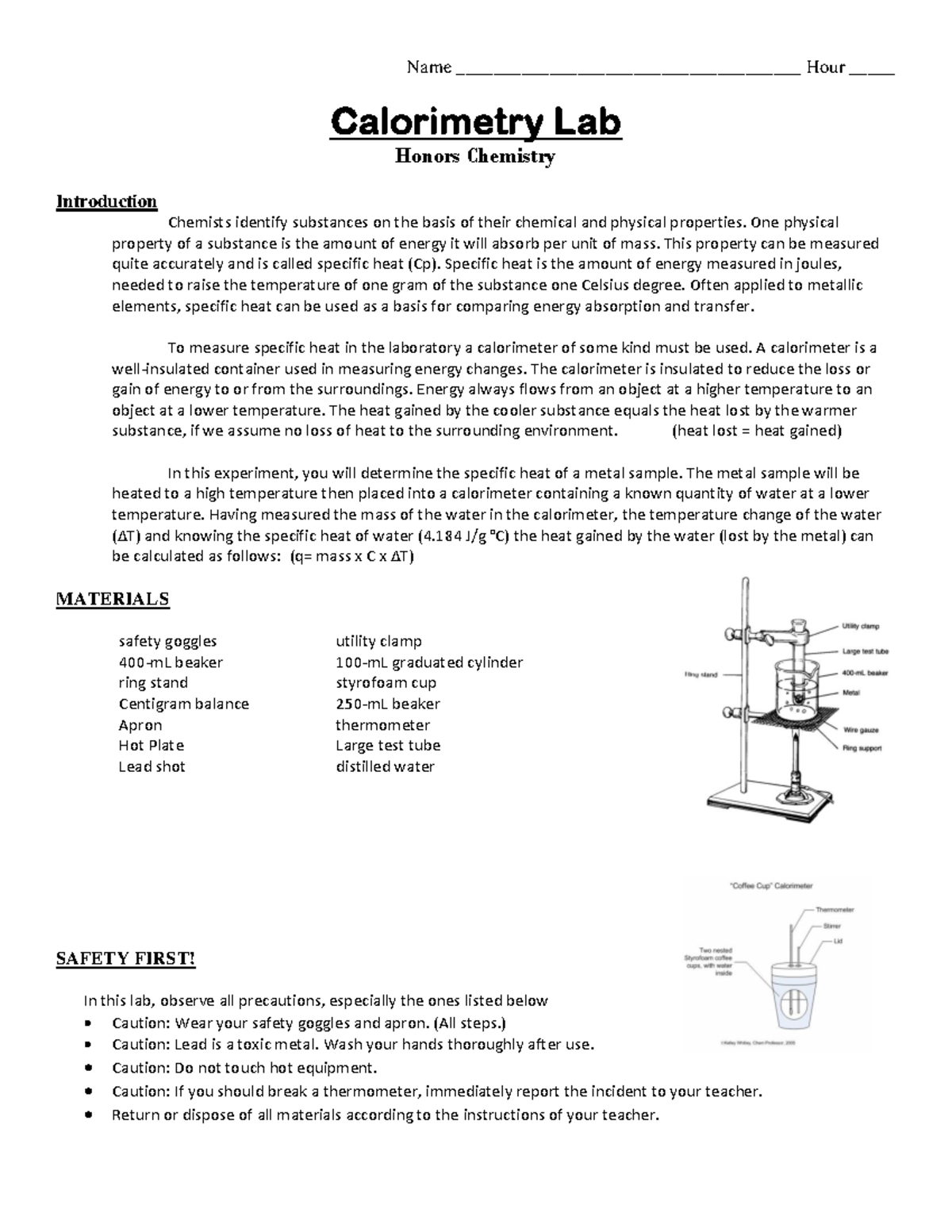 Hc calorimetry lab Currently enrolled and studying there to a