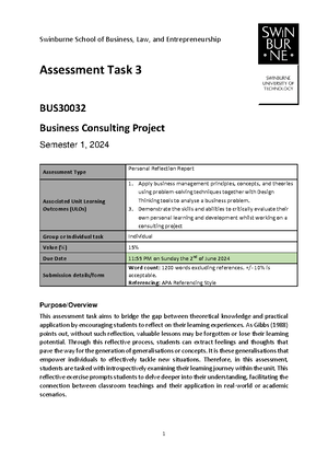BUS30032 Assignment+1B Problem+Analysis+Report S1 2024 - Swinburne ...
