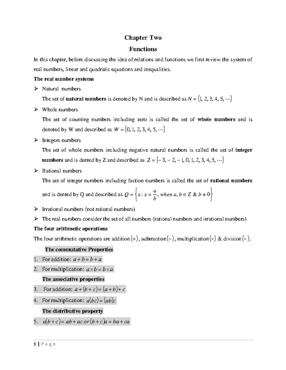 Chapter 2 Maths for social science - Chapter Two Functions In this ...