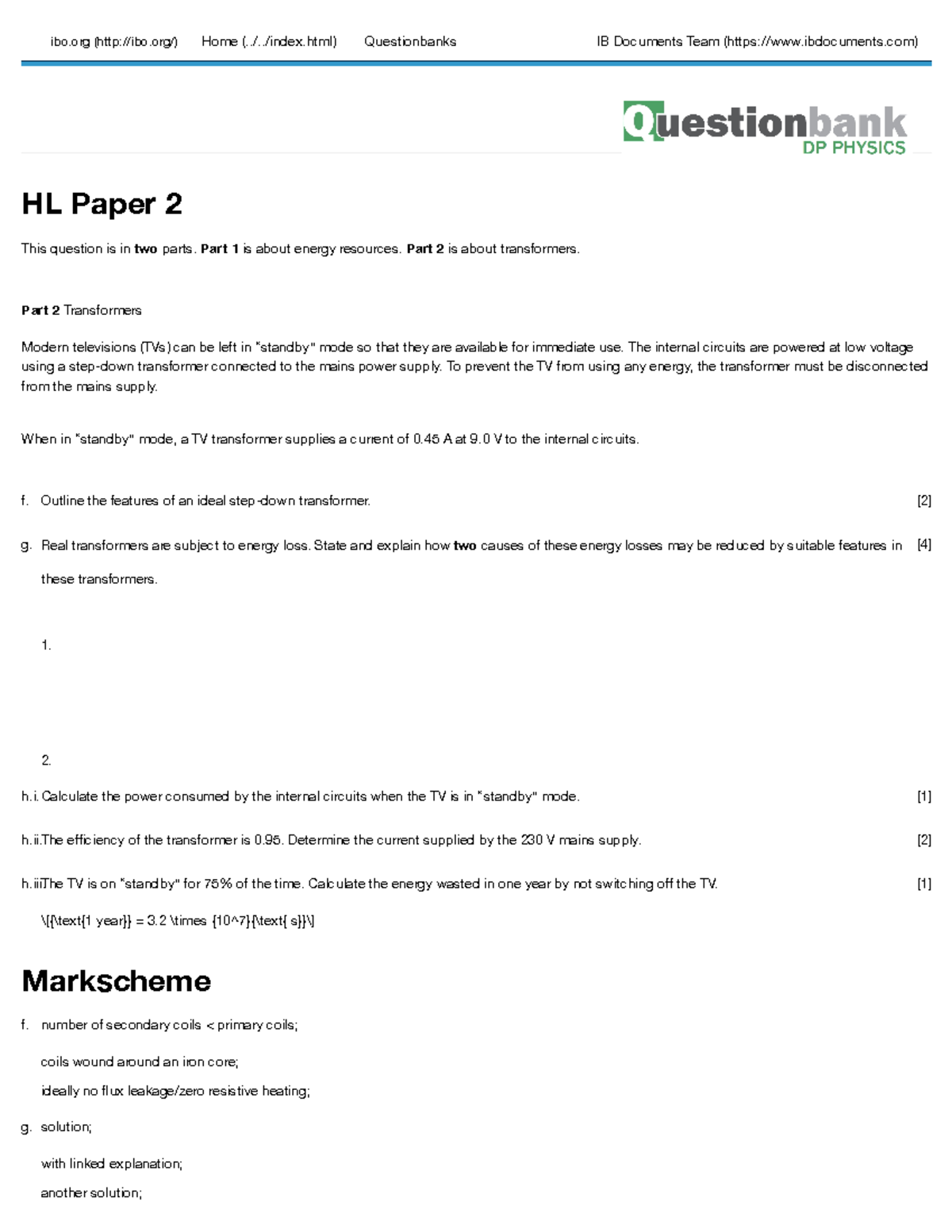 Topic 11 p2 - IBphysics - HL Paper 2 Markscheme This question is in two ...