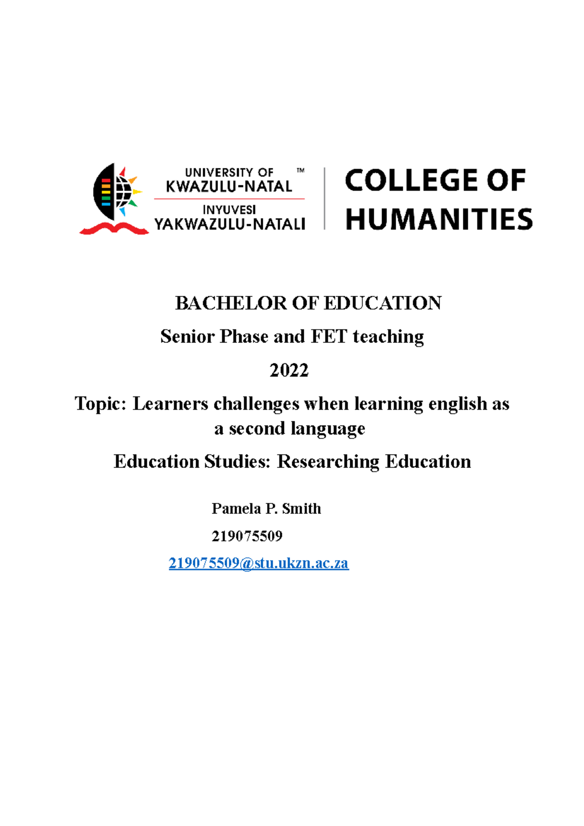 Educational Studies 412 Research Finale - BACHELOR OF EDUCATION Senior ...