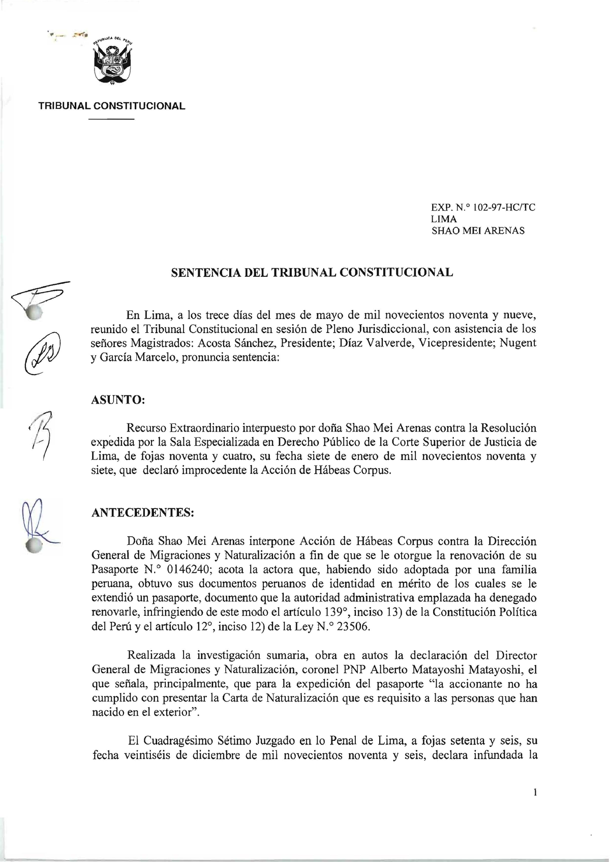 00102-1997-HC - Introducción - TRIBUNAL CONSTITUCIONAL EXP. N L02-97-HC ...