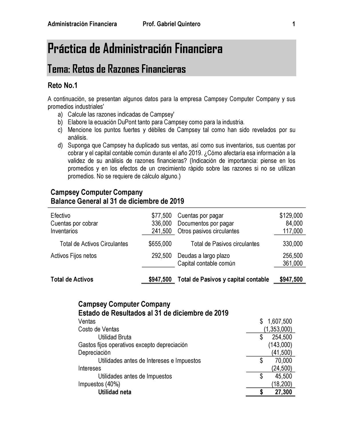 Retos de Razones Financieras - A continuación, se presentan algunos