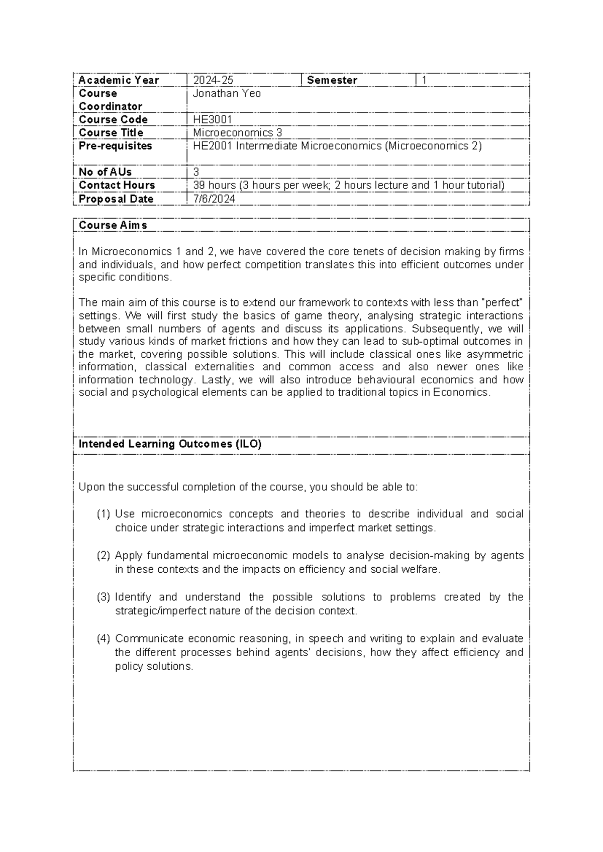 HE3001 2024 Course Outline - Academic Year 2024-25 Semester 1 Course ...