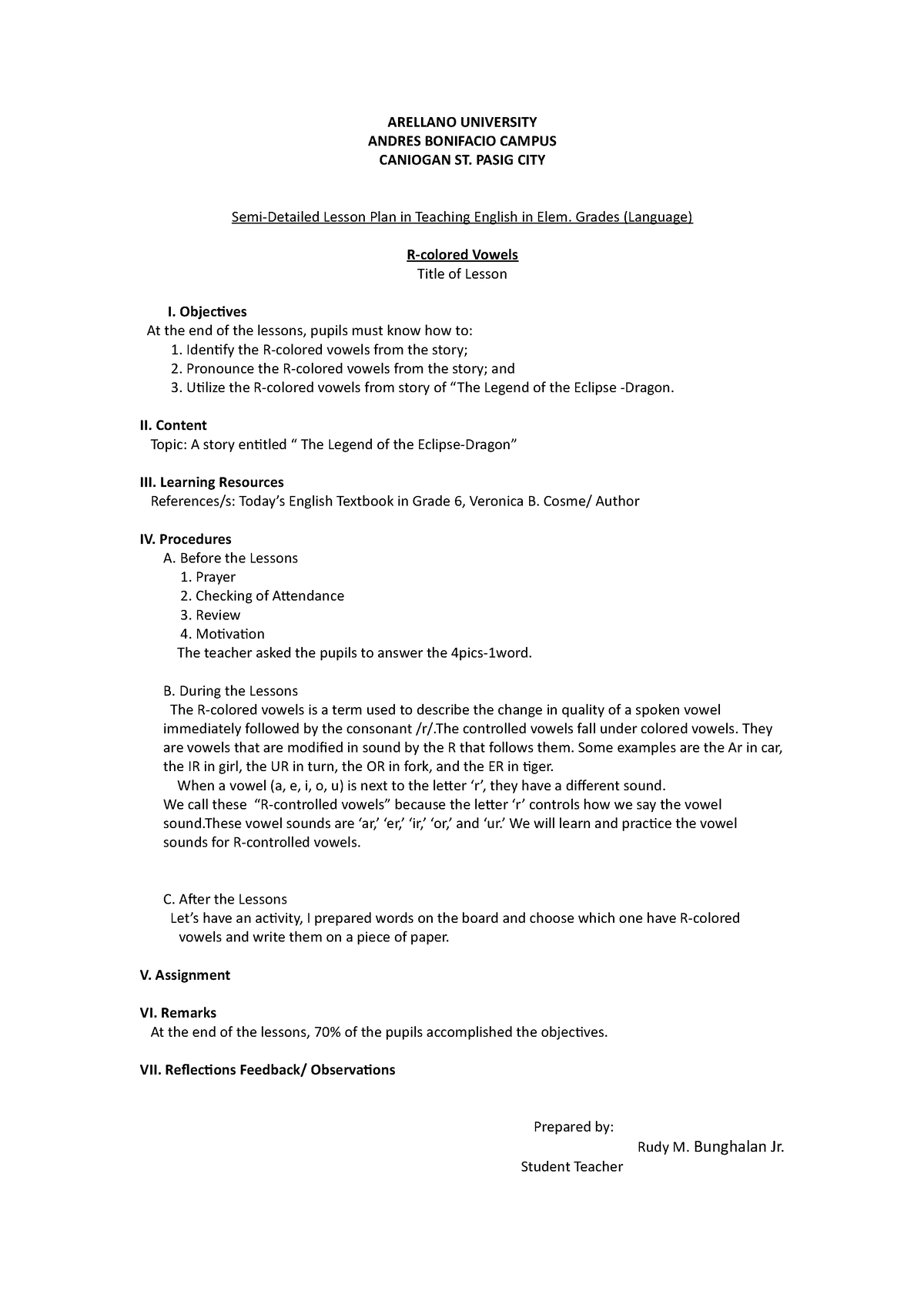 Semi-Detailed Lesson Plan (Revised) In GE003 - ARELLANO UNIVERSITY ...