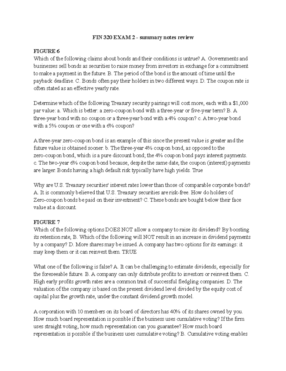 Fin 320 Exam 2 Summary Notes Review Fin 320 Exam 2 Summary Notes