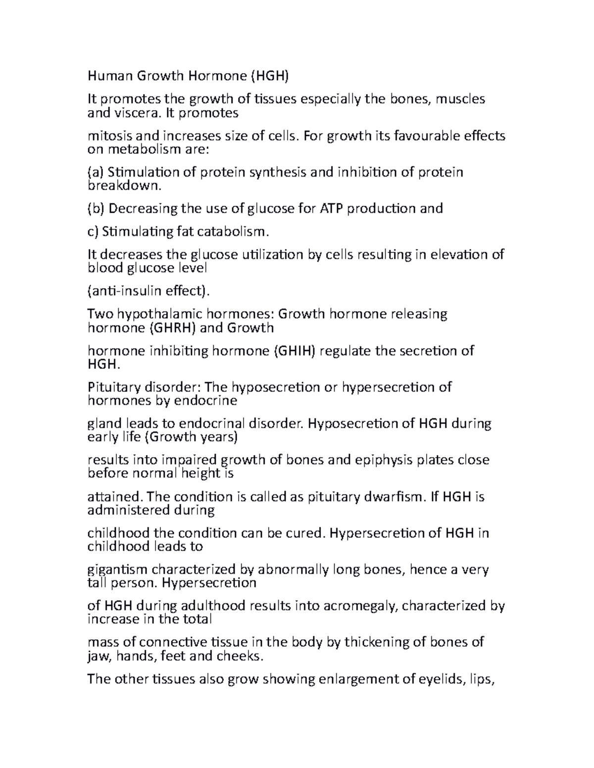 THE Endocrine System notes - Human Growth Hormone (HGH) It promotes the ...