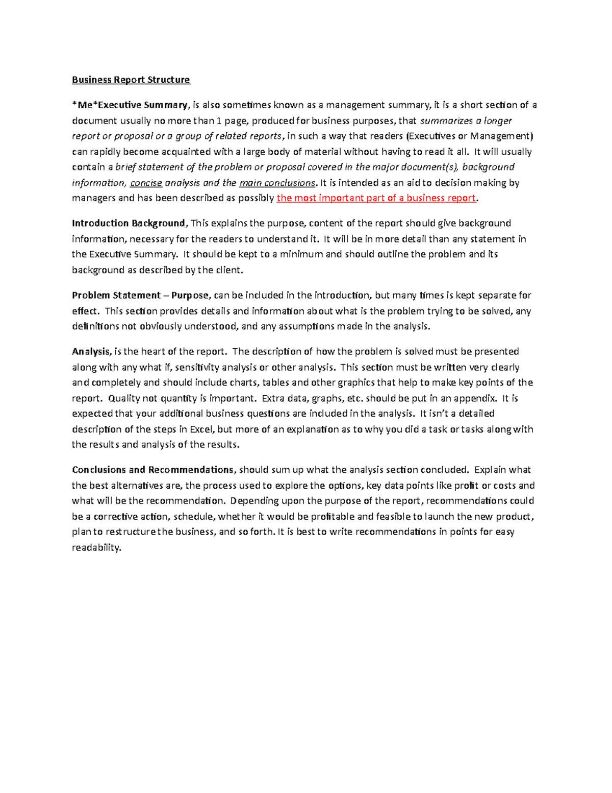 Business Report Structure - Business Report Structure *Me*Executive ...