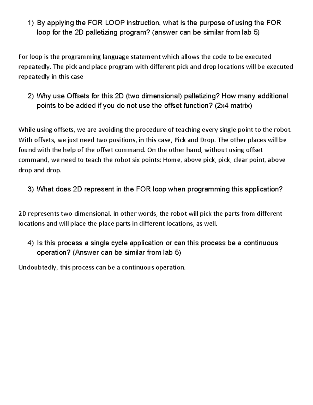 2d palletize - Program of Palletizing - By applying the FOR LOOP ...