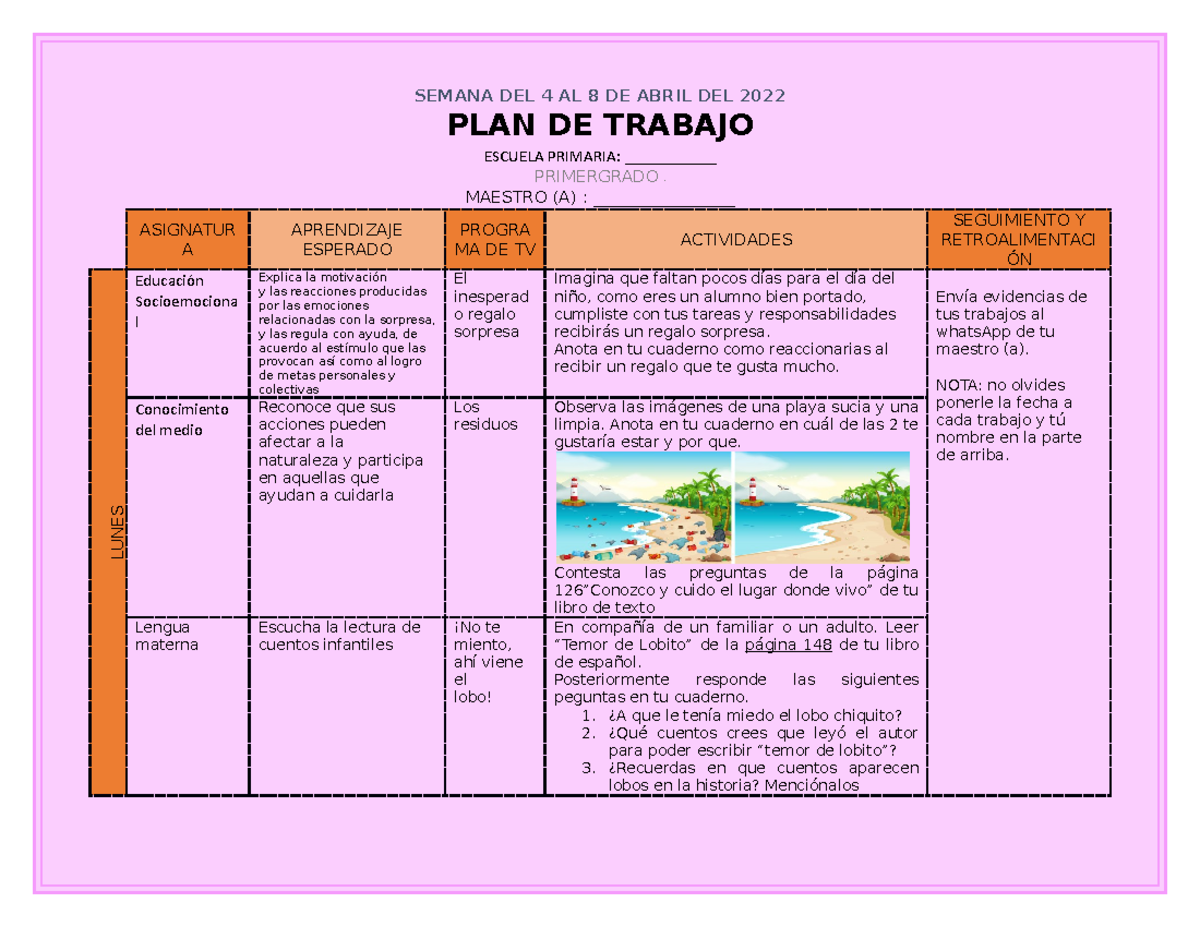 🤗1°MISS FER Semana 30 21-22 - SEMANA DEL 4 AL 8 DE ABRIL DEL 2022 PLAN ...