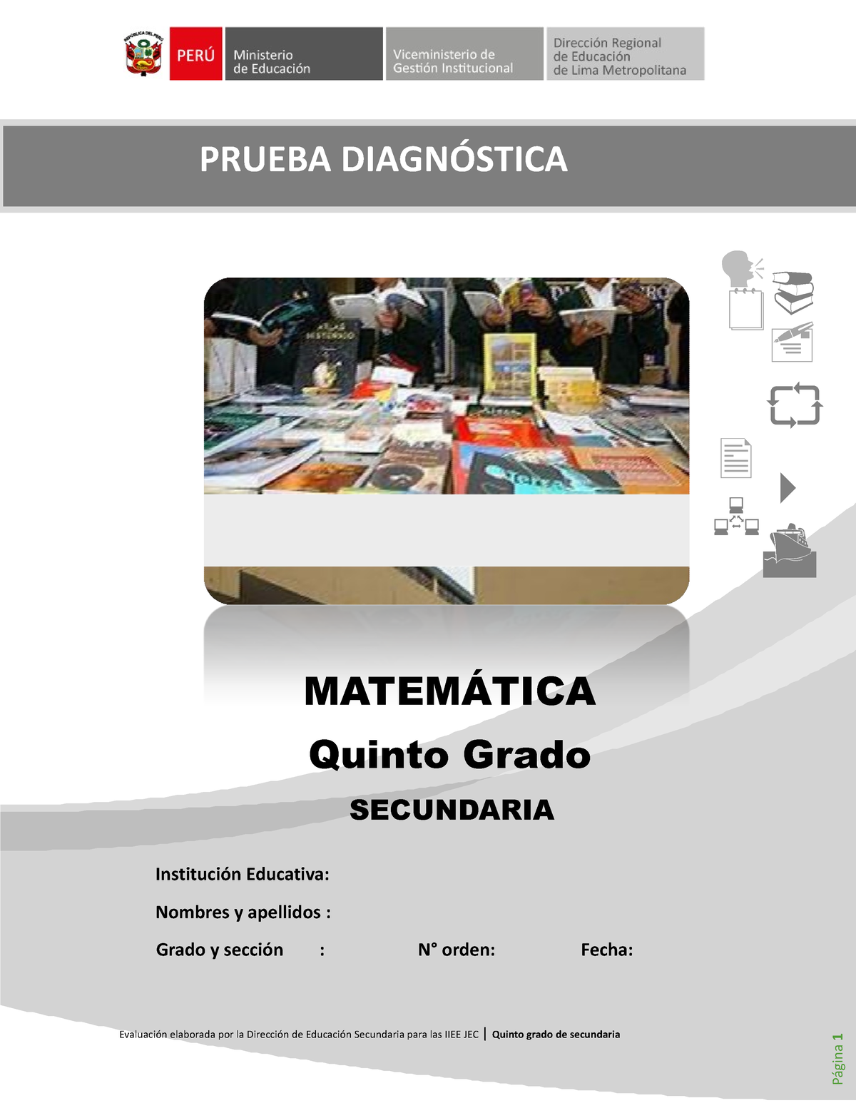 Prueba Diagn+ Stica DEL + REA DE Matem+ TICA 5 - MATEMÁTICA Quinto ...