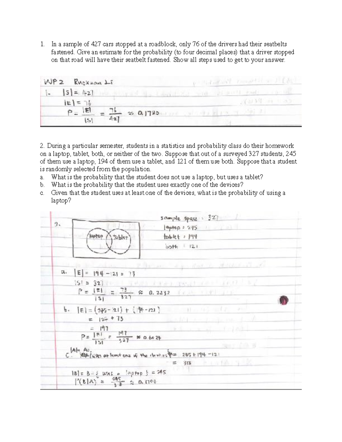 Homework Probabilities And Mathmatics2 - In A Sample Of 427 Cars 