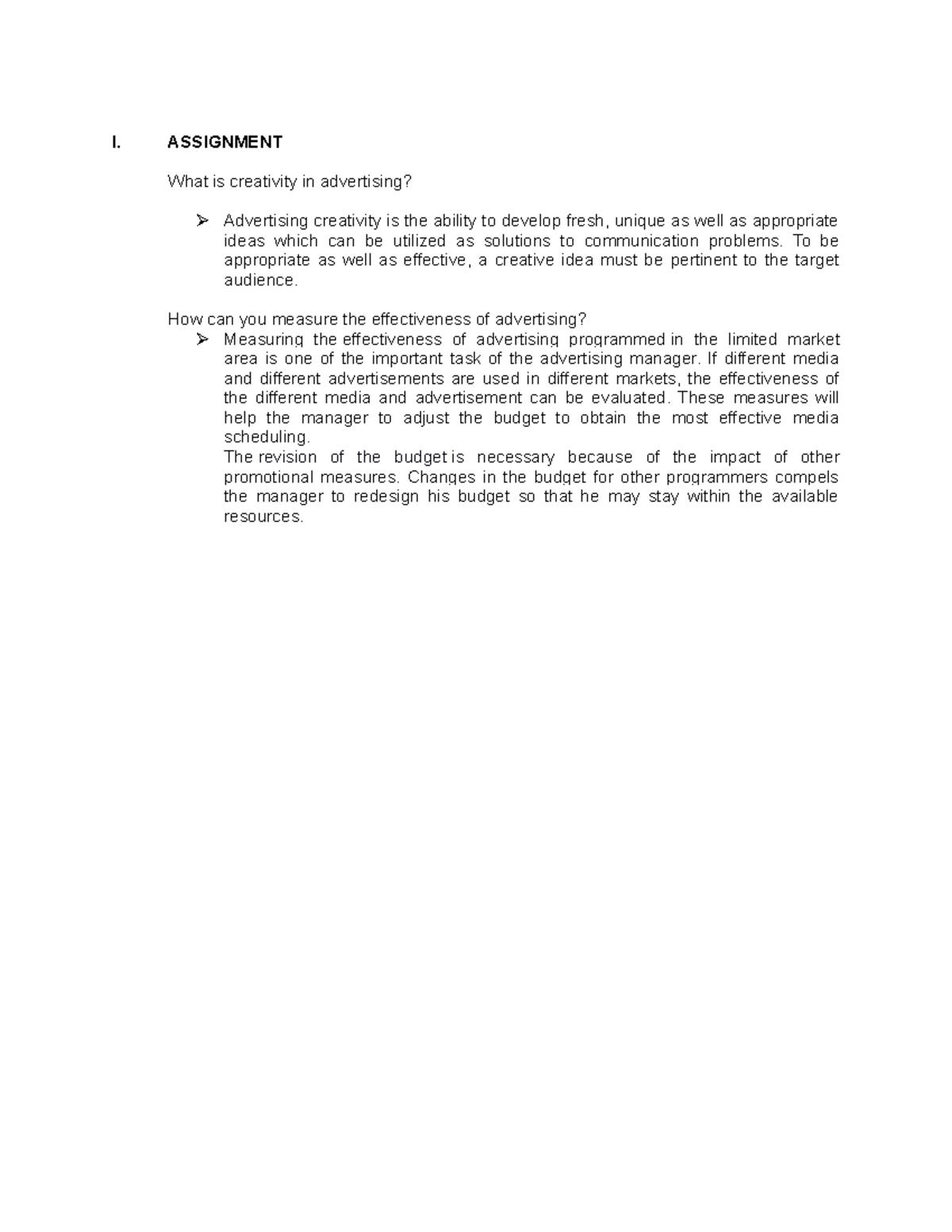 ASS. 2 in Advertising - lessons and activities - I. ASSIGNMENT What is ...