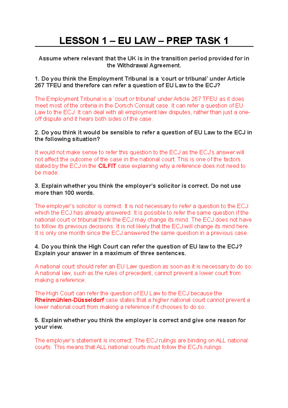 Lesson 2 – EU LAW – PREP TASK 1 - LESSON 1 – EU LAW – PREP TASK 1 ...