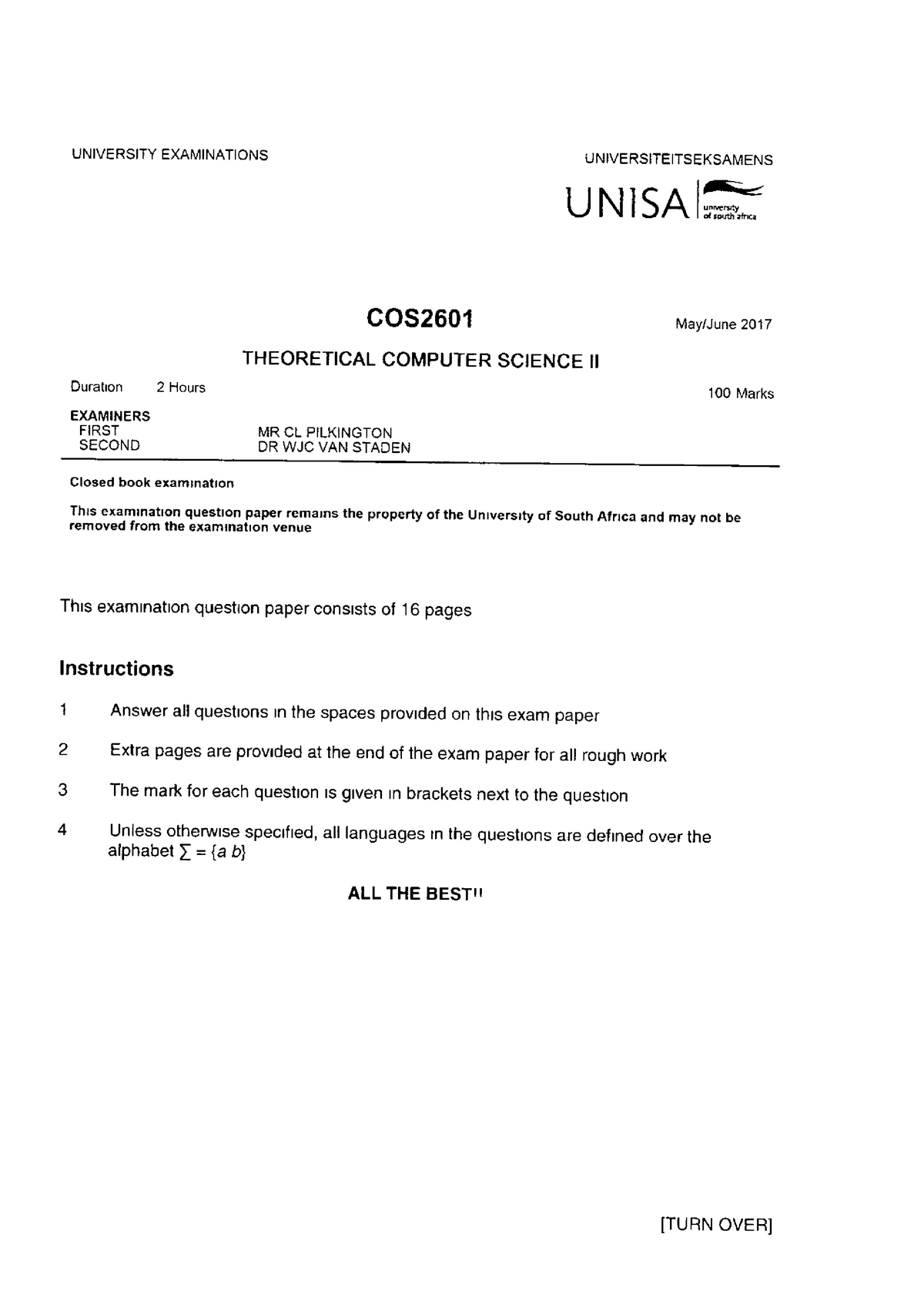 Exam 14 May 2017, Questions - COS2601 - Studocu