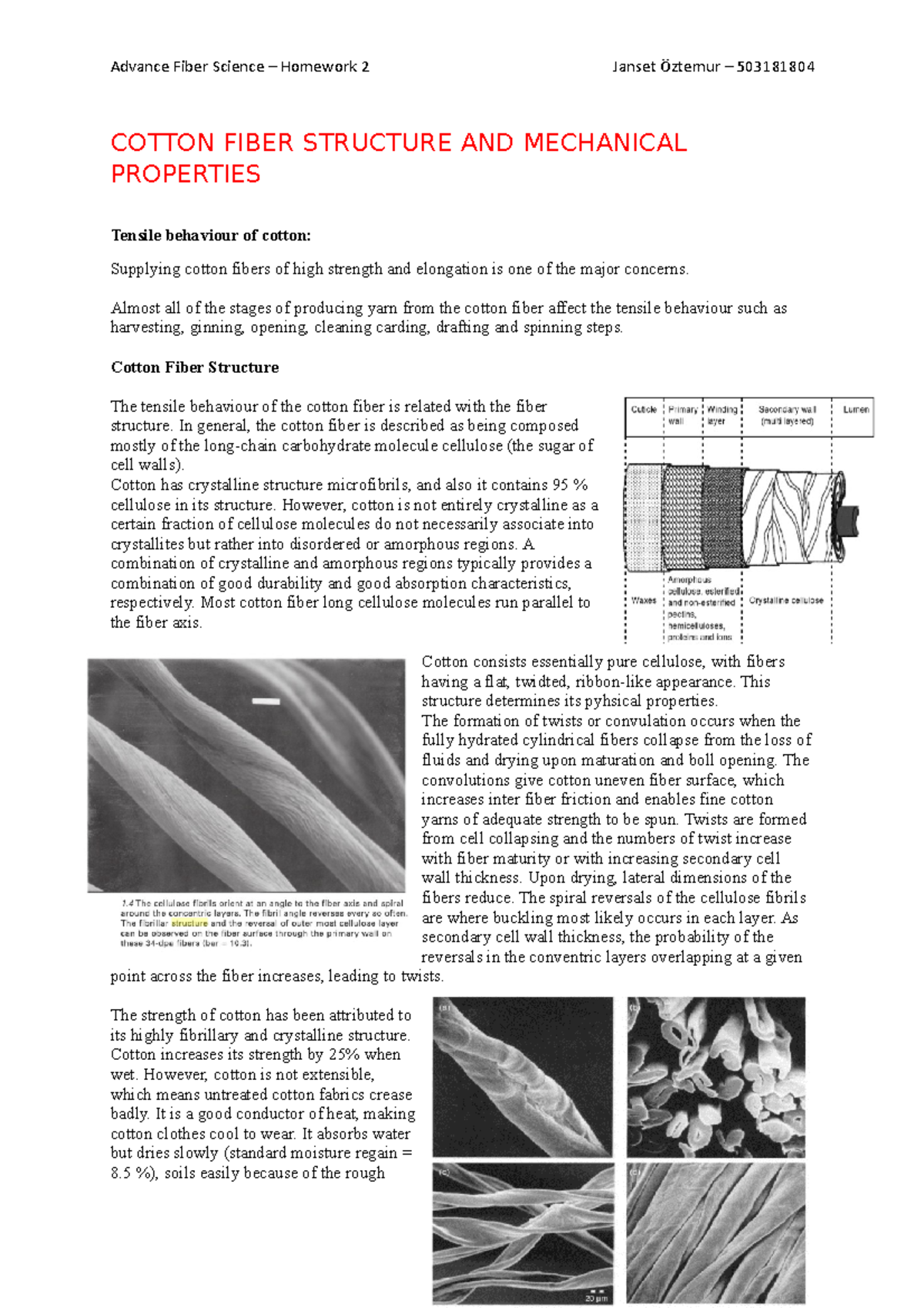 Tensile behaviour of cotton - COTTON FIBER STRUCTURE AND MECHANICAL ...