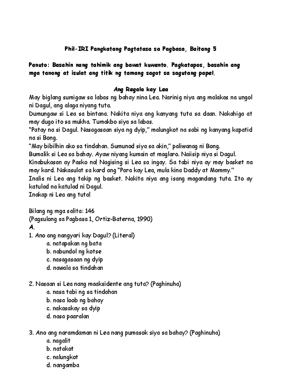 Phil iri filipino gst for grade 5 phil iri pangkatang pagtatasa sa
