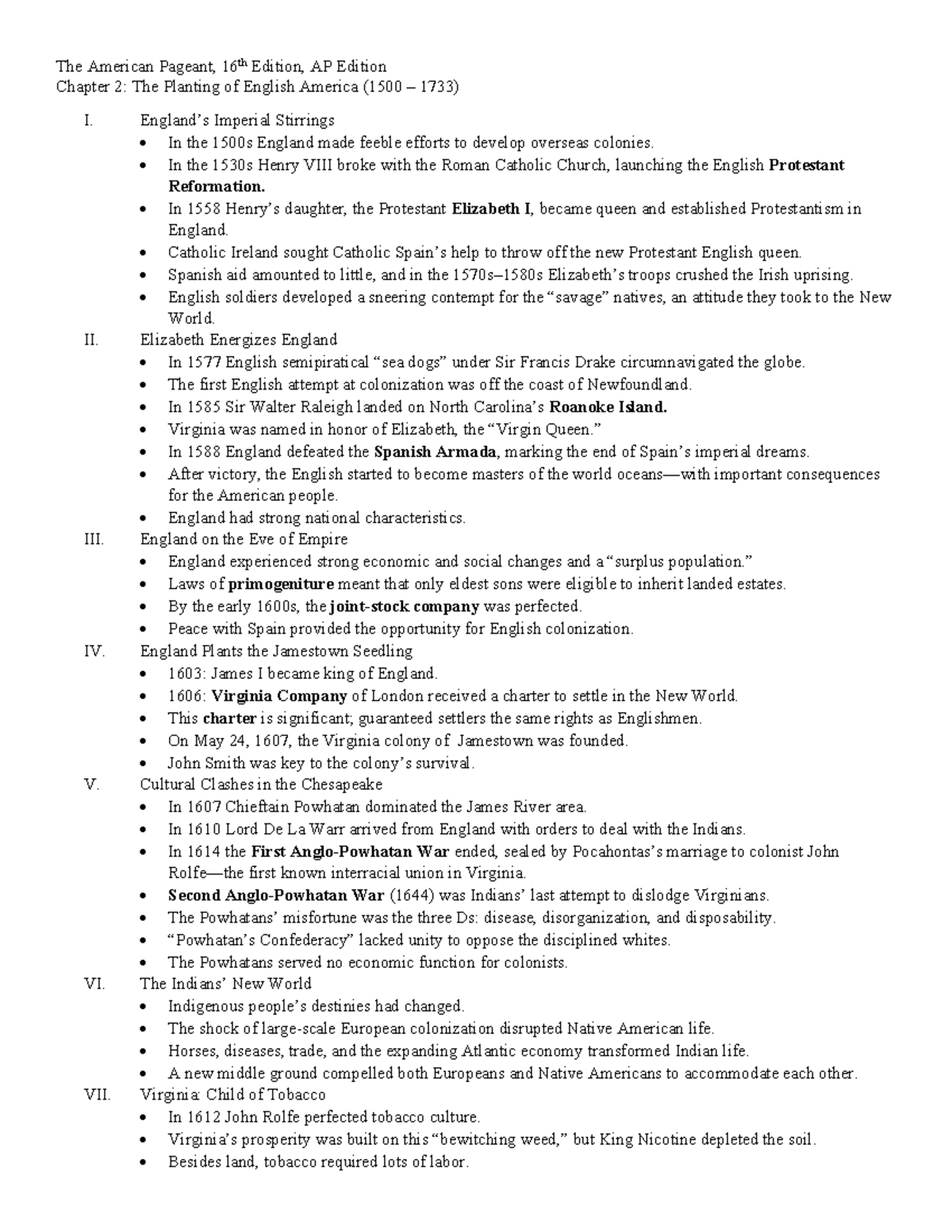 Chapter 2 - The Planting Of English America - The American Pageant ...