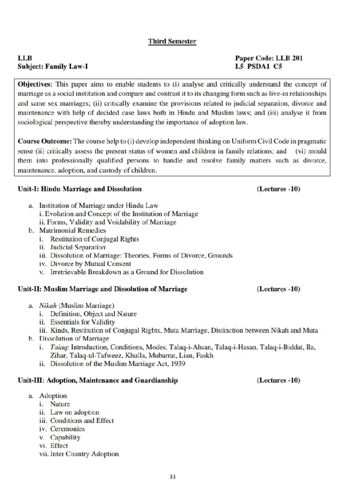 3rd semester syllabus - BBA LLB - Studocu