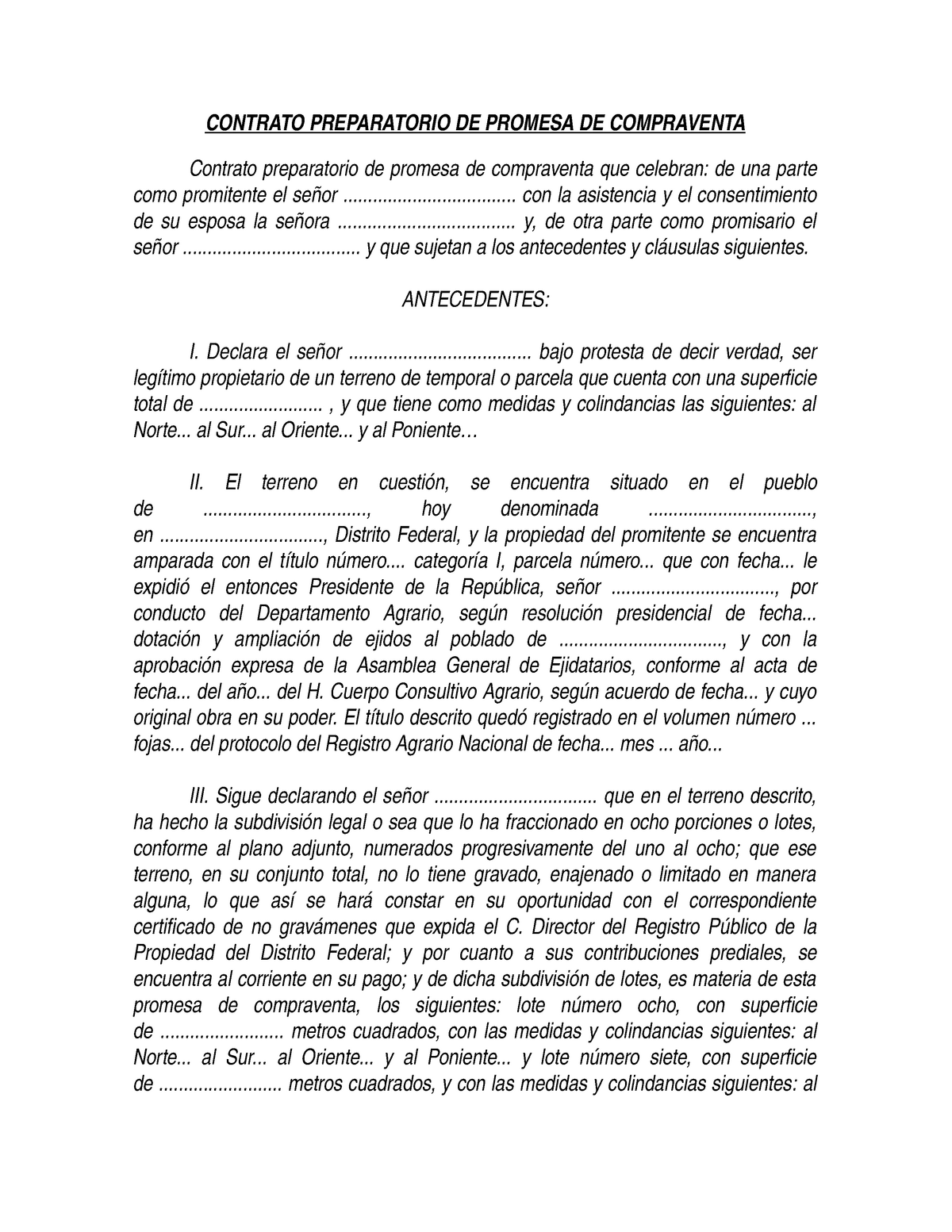Contrato Preparatorio De Promesa De Compraventa Contrato Preparatorio De Promesa De Compraventa 4989