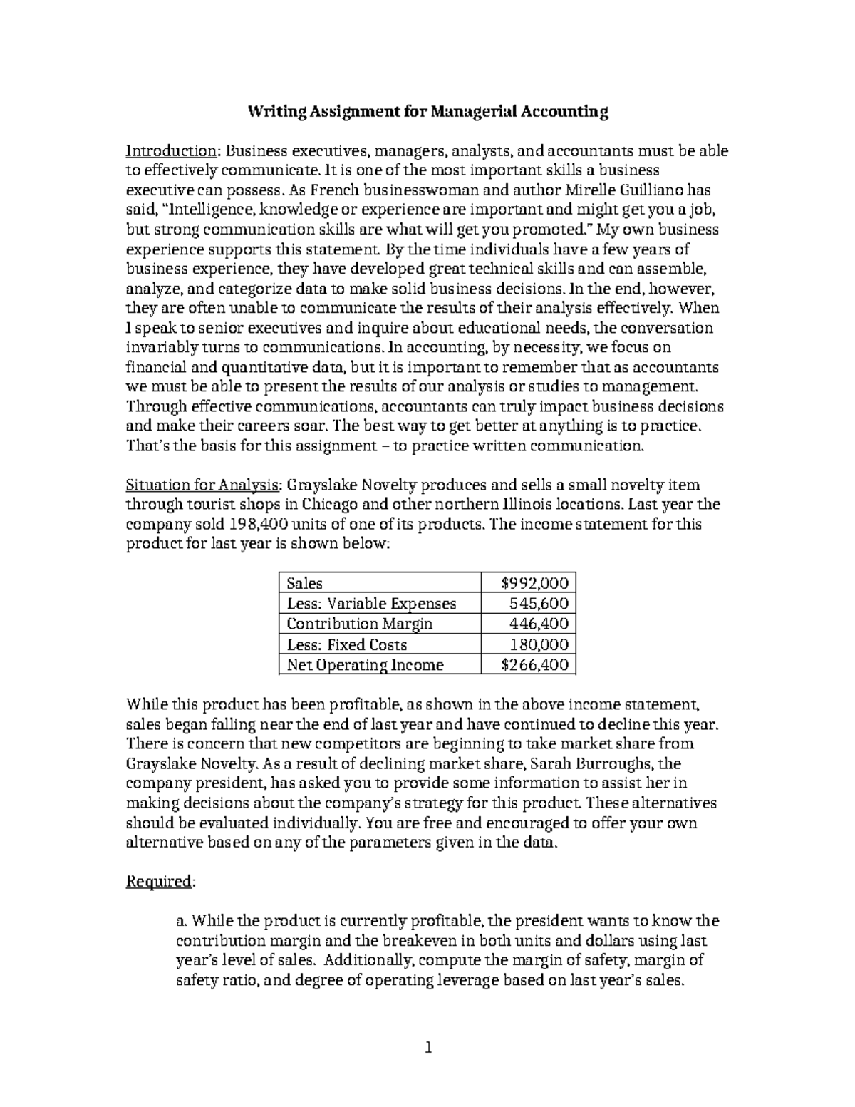 Writing 2021 - Writing Assignment for Managerial Accounting ...