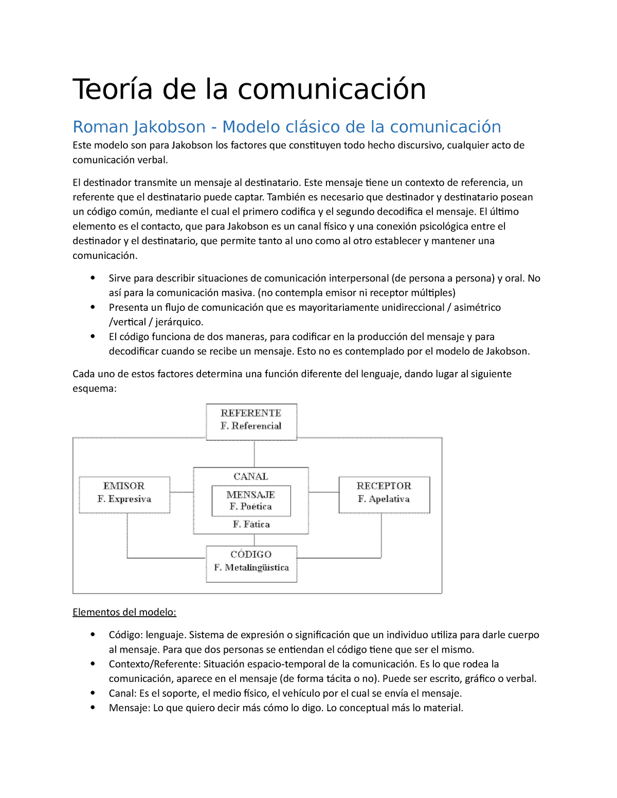 Teoría de la comunicación - de la Roman Jakobson Modelo de la Este ...