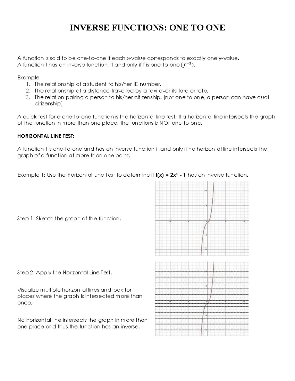 Module 3 d.ONE TO ONE - INVERSE FUNCTIONS: ONE TO ONE A function is ...