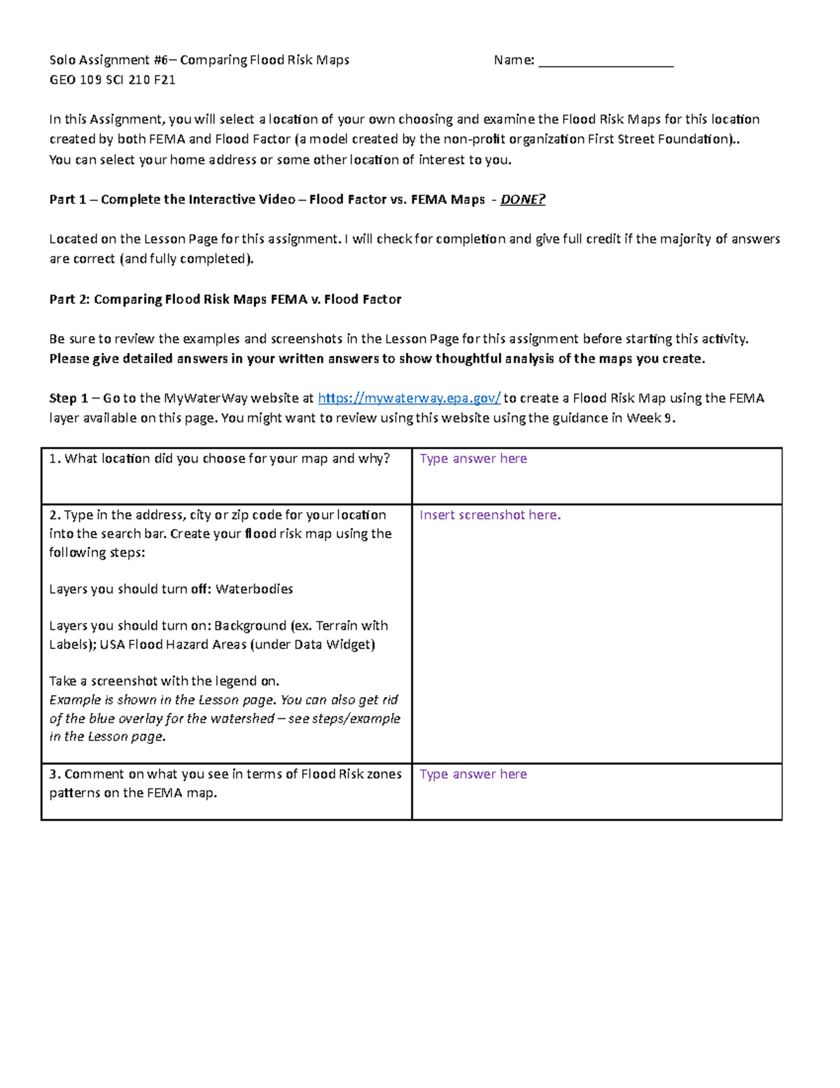 Solo+Assignment+6+GEO+109+SCI+210+F21 - Solo Assignment #6– Comparing ...