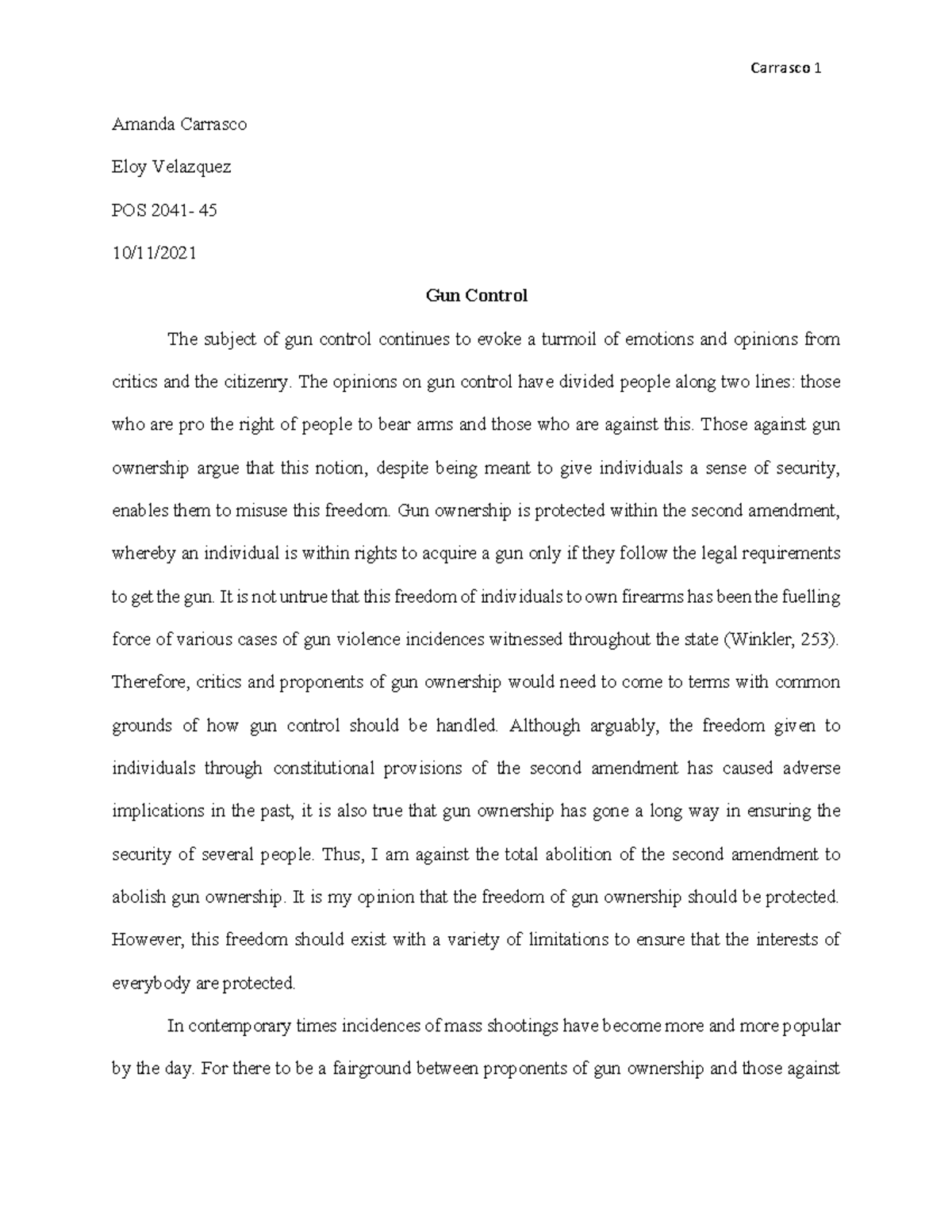 descriptive essay about gun control