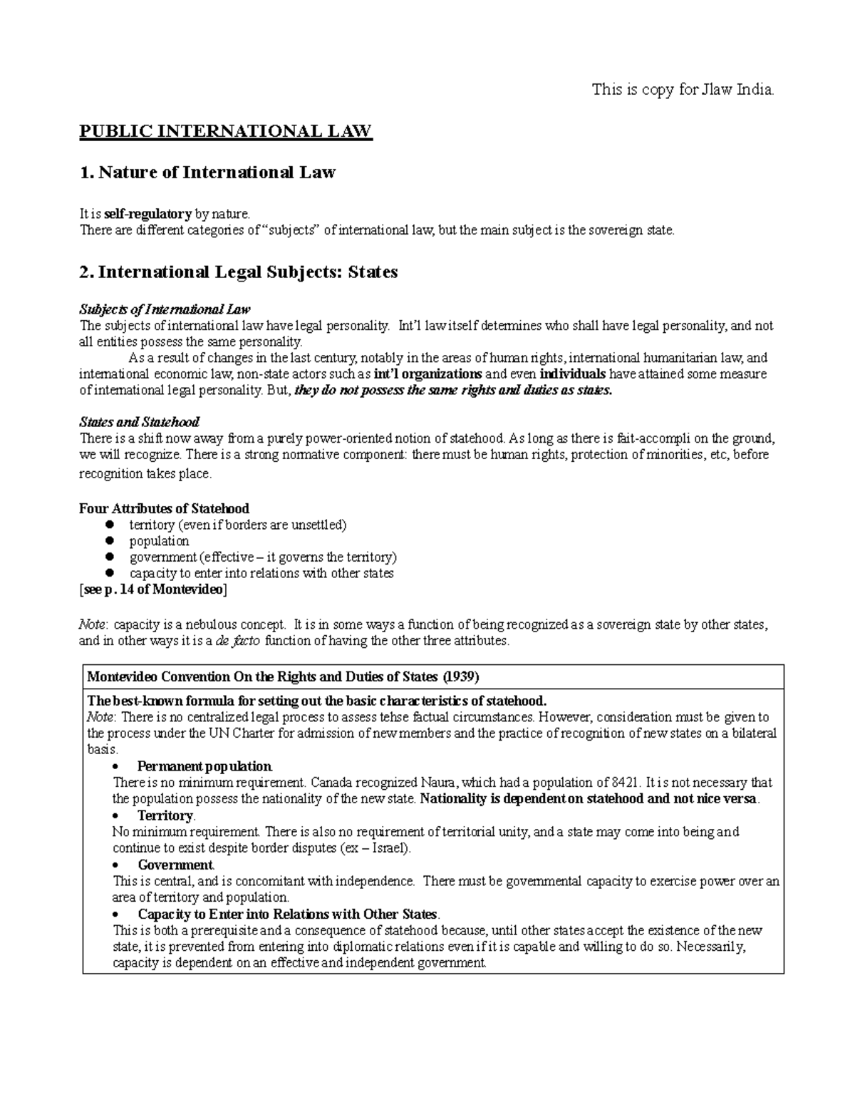 Public international law-1 - PUBLIC INTERNATIONAL LAW 1. Nature of ...